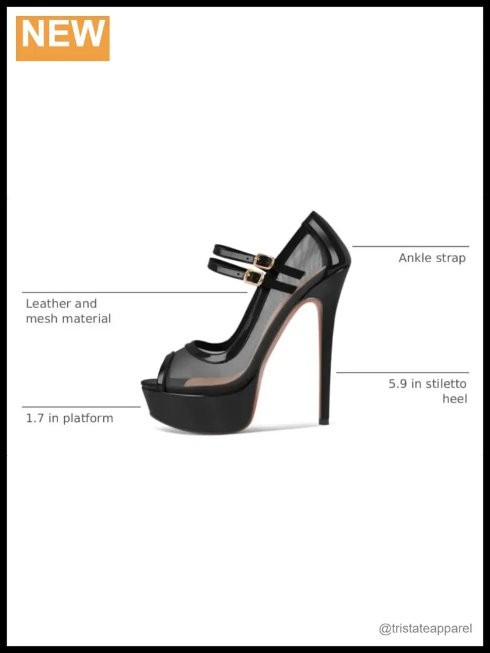 Handmade Platform Sandals Mesh Ankle Strap Stiletto Peep Toe High Heels